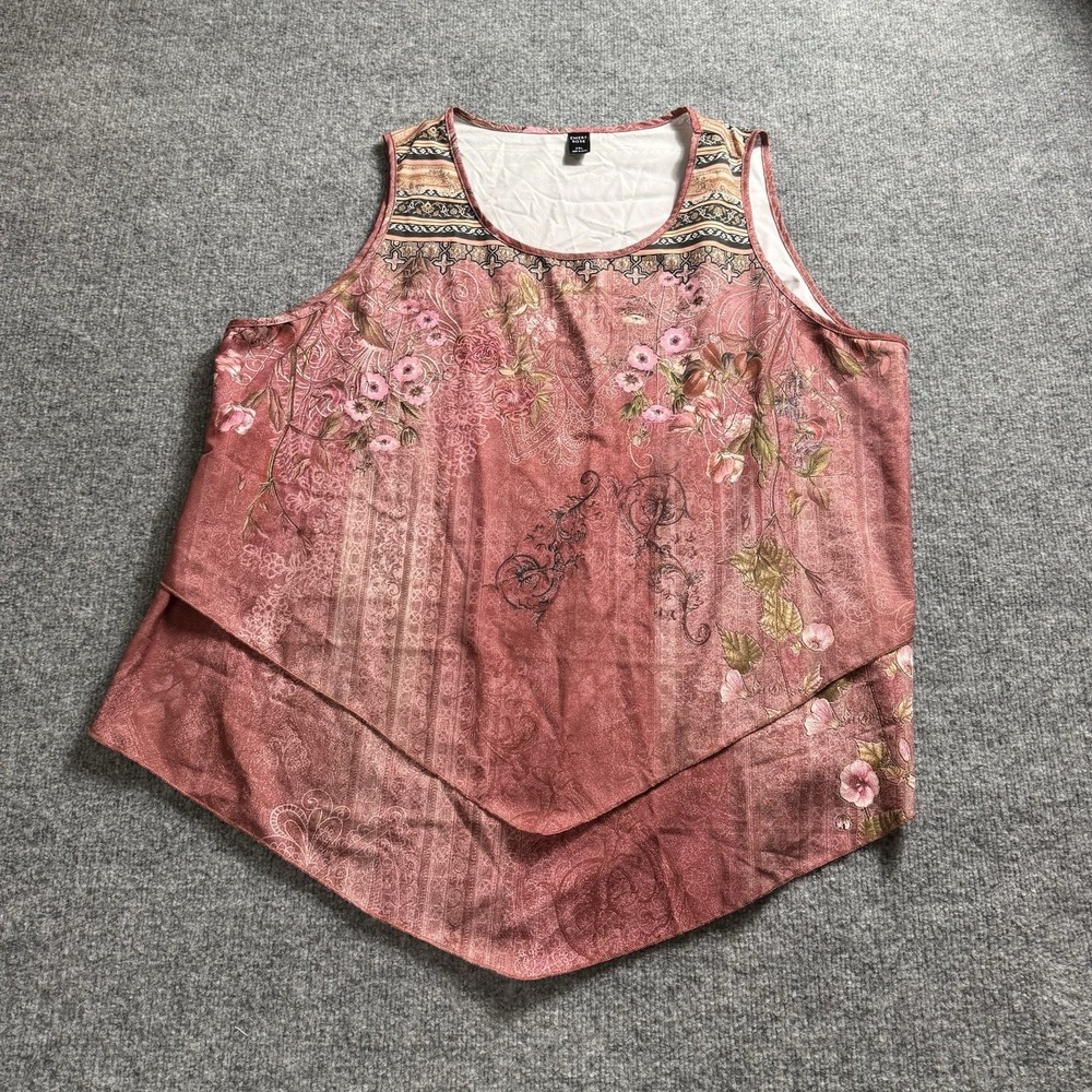 Emery Rose Womens Asymmetrical Layered Tank Top Dusty Pink Floral Boho Cami 4X